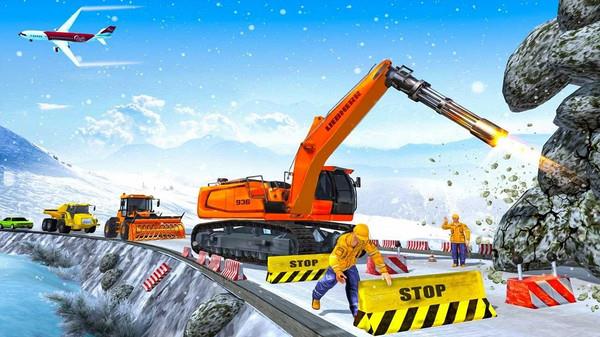 雪地挖掘机救援行动